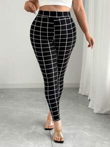 Elenzga Schmale Hose mit Plaid Muster