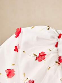 SHEIN Vestido de Malha com Manga Bufante Bordado Floral Elegante para Meninas Jovens - Multicolorido - Visão 7