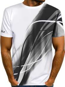 Manfinity Homme Camiseta casual de manga corta con cuello redondo y estampado de letras para hombres, de verano - Multicolor - Ver 1