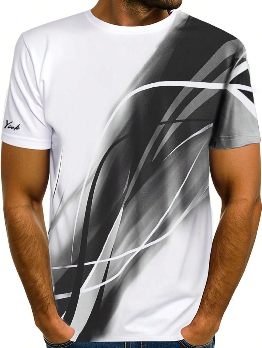 Manfinity Homme Camiseta casual de manga corta con cuello redondo y estampado de letras para hombres, de verano - Multicolor - Ver 1