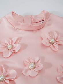 2 bucăți pentru fete adolescente, guler elegant, fără mâneci, decor floral, top decupat și talie elastică mini-fustă plisată ținută 2 piese, vară - Roz - Vizualizare 6