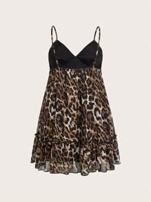 SHEIN EZwear Váy ngủ ngày lễ thường ngày bằng vải chiffon họa tiết da báo cỡ lớn cho nữ - Nhiều màu - Xem 2