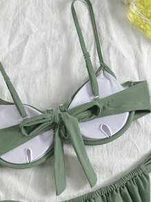 Swim Vcay Bộ đồ bơi bikini dây buộc cổ chữ V có gọng màu trơn cho nữ, trang phục thường ngày ở khu nghỉ dưỡng bãi biển Island, đồ bơi nâng ngực gợi cảm cho nữ, màu xanh quân đội - xanh quân đội - Xem 5