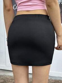 SHEIN Mini-jupe fendue, taille moyenne, style minimaliste confortable, pour adolescentes