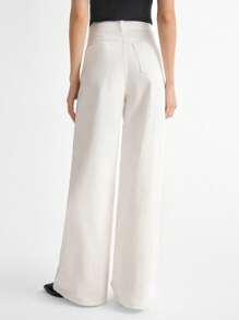 SHEIN x Tata & Beatriz Daynim Calça Sarja Feminina Wide Leg Cintura Alta Off - Branco - Visão 2