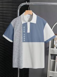 Tween Boy Colorblock Graphic Print Short Sleeve Polo Shirt, Suitable For Summer - Multicolor - View 2
