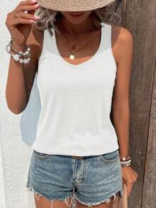 SHEIN LUNE Débardeur blanc unicolore mode pour femmes, convient pour l'été