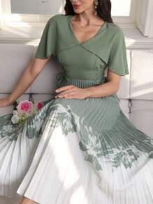 Modelyn Women's Elegant Floral Print Pleated Hem Dress, Summer - Multicolor - View 2