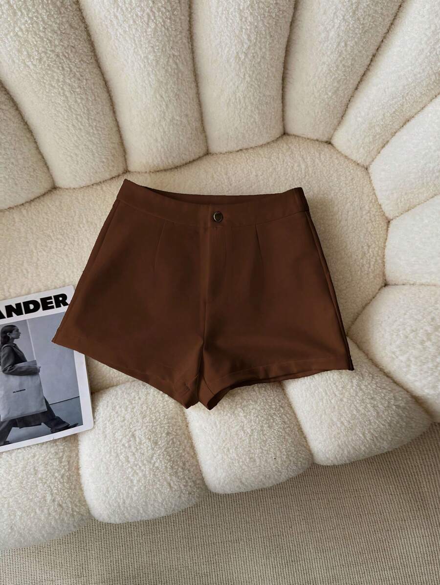 INAWLY Shorts de unicolor de mujer, de moda casual, aptos para el verano - Marrón - Ver 1