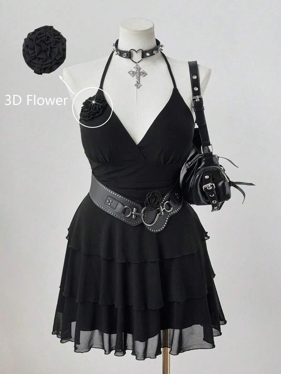 Sunspun Plus Size Women V Neck Sleeveless Casual Vacation Party Summer Dress - Black - View 1