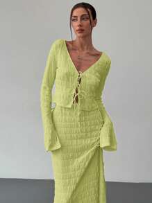 Aloruh Conjunto de dos piezas para mujer para uso diario - Verde - Ver 3