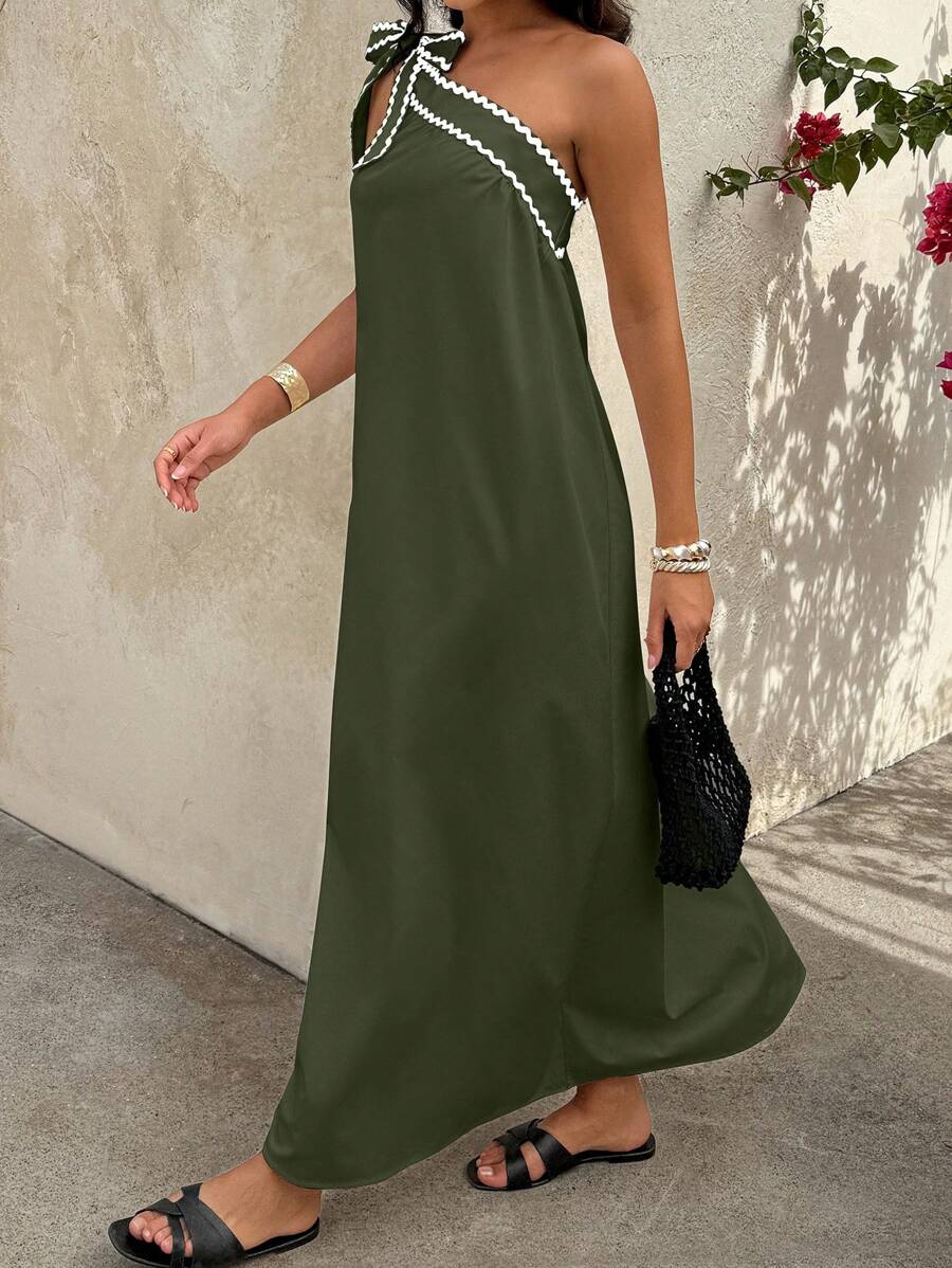 SHEINBlues Damen langes, weites Kleid mit welliger Rüschenborte