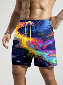 Manfinity VDAYZ Men's Summer Vacation All-Over Print Drawstring Waist Slanted Pocket Beach Shorts Men Swim Trunks - Multicolor - View 5