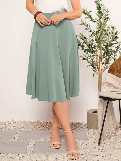 SHEIN Clasi Women's Elegant And Fashionable Plain Zipper Skirt, Summer Green