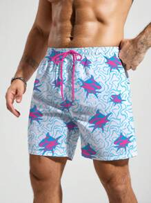 Manfinity VDAYZ Men's Shark Print Drawstring Waist Pocket Beach Shorts Men Swim Trunks Men Swim Trunks - Blue - View 5