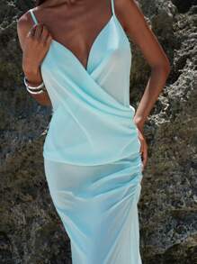 Opulessa 夏季海滩海洋风平纹梭织女式细肩带超长连衣裙