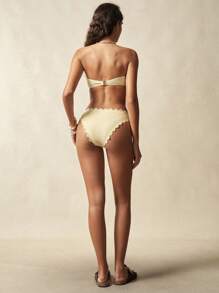 VARSIVA Summer Women's Vacation Beach Textured Shell Trim Bandeau Bikini Set, Tank Tops - Yellow - View 8