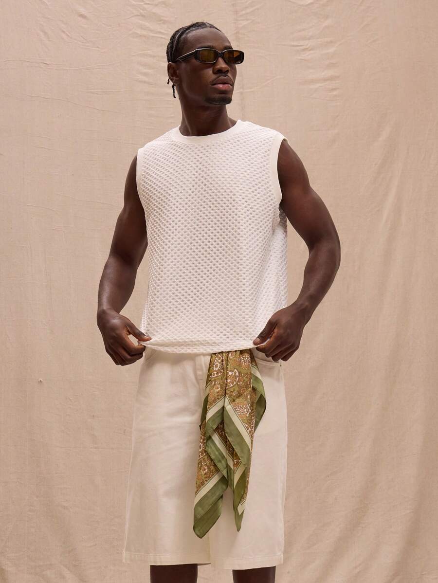 Musero Fishnet Layered Tank Top Spring, Summer, Streetstyle - White - View 1