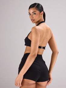 MUSERA V Neck Halter Neck Bralette Chest Stud Detail Festival, Concert, Rave, Club, Summer, Sexy Backstage - Black - View 3