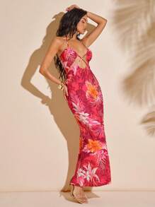 Hauture 热带印花镂空交叉吊带长裙 - 彩色 - 查看 1
