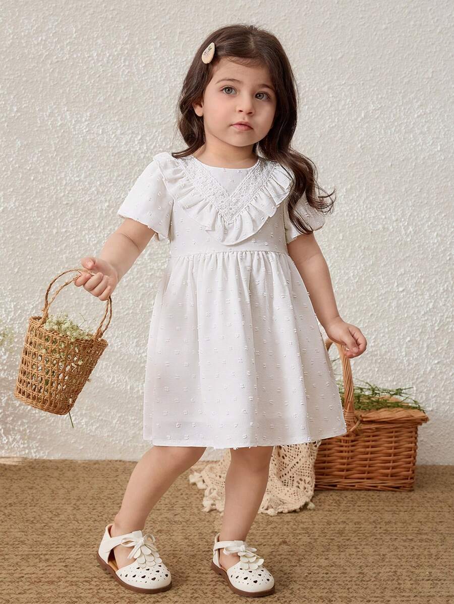 Blossori Baby Girls Pastoral Vacation Puff Sleeve White Dress - White - View 1
