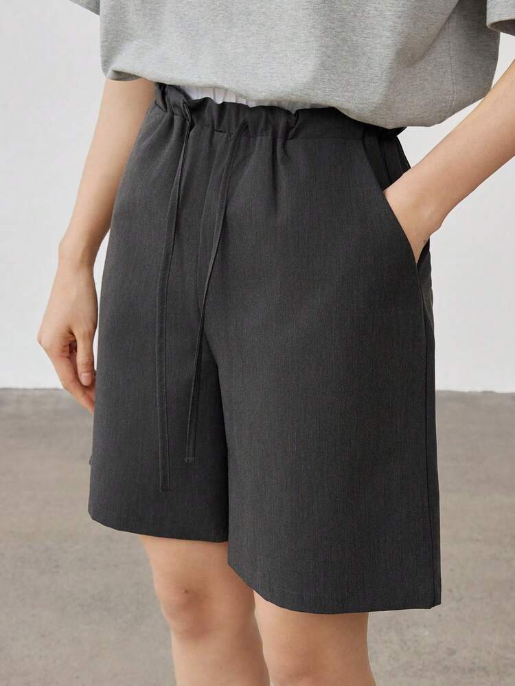 Women's Business Casual Contrast Color Piped Drawstring Waist Cropped Pants, Summer Shorts