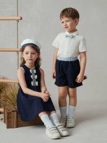 PrepCrw Set cămașă/short pentru băieți tineri Preppy Gentlemen Style Papion - Multicolor - Vizualizare 6