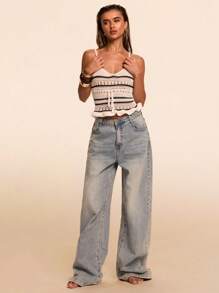 SHEIN BAE 性感V领镂空系带针织女式衬衫 - 彩色 - 查看 1