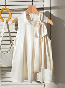 SHEIN Unity 夏季大码优雅纯色系带无袖衬衫