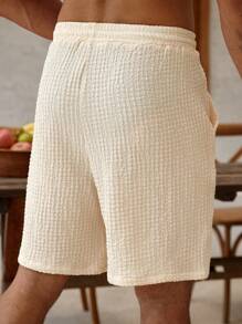 Manfinity RSRT Plus Size Men's Solid Color Drawstring Waist Pocket Casual Shorts - Apricot - View 2