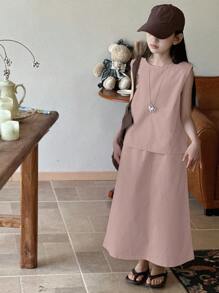 DAZY Bộ trang phục denim hai mảnh cho bé gái tuổi mới lớn - Hồng - Xem 6
