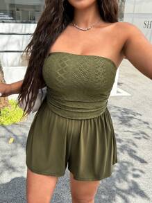 CovetEZ Plus Size Summer Casual Elastic Loose Jumpsuit - Burgundy - View 3