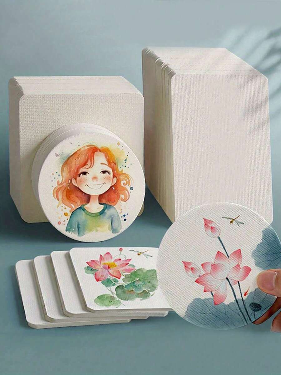 SHEIN 50 张空白水彩纸，用于绘画，300gsm 重磅专业水彩纸，用于明信片和素描，学校美术课用品返校，返校，学校用品 - 白色 - 查看 1