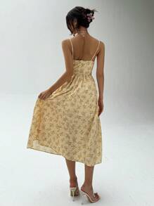 Aloruh Women's Ditsy Floral Sling A-Line Waist Dress For Spring & Summer - Multicolor - View 2