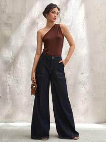 CLARA VERO PANTALÓN VAQUERO CASUAL MUJER DE CINTURA ALTA Y PIERNA ANCHA