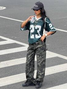 Teen Girls' Green V-Neck Cropped T-Shirt, Loose Short Sleeve Contrast Color T-Shirt, Suitable For Spring/Summer Street, All-Match Everyday, Sports, Back To School, Vacation, School Style, Easter, Music Festival, Graduation, Family Gathering - Green - View 3