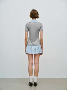 Lumivelle Woven Shirt Overlay Pleated Mini Dress For Women - Light Grey - View 2