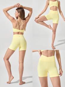 GLOWMODE 4.3" FeatherFit™ Crossover Anti-Slip Biker Shorts With Built-In Seamless Shorts Low Impact Yoga Daily Gym