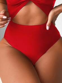 SHEIN Swim 1pc Women One-Piece Solid Color Hollow Out Ruffle Sleeve Twist Front Swimsuit