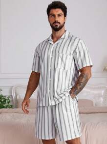 DAZY Summer Striped Multi-Color Shirt Combined Men's Home Wear Set Pajama - Multicolor - View 1
