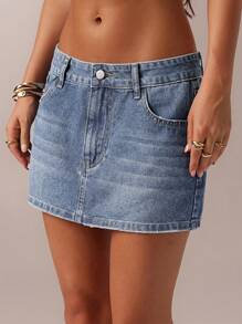 SHEIN Forever 21 New Arrival Spring Women's Denim A-Line Skirt With Heart Collar, Reversible Sweetheart Neck, Contrast Color Embroidery Decoration