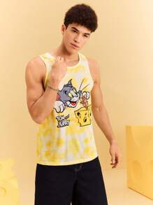TOM & JERRY X SHEIN Men's Cartoon & Cheese Print Summer Sleeveless Tank Top