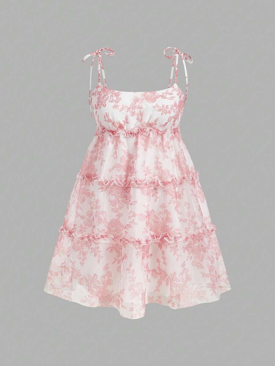 SHEIN MOD Plus Size Vintage Floral Print A-Line Ruffled Hem Sleeveless Dress, Spring/Summer Mother Day Dress 4th Of July Outfits Dresses Graduation Sundress Babydoll Dress Grad Dress Renaissance Fair Casual Summer Dress Summer Maxi Dress Hawaii Women Outfits Renaissance Fair Dresses Graduation Graduation Outfit Party Women Dresses Western Wear Women - Multicolor - View 1