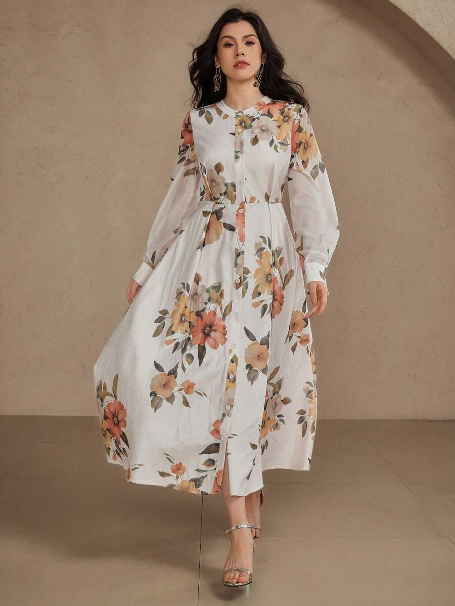 DAZY Vestido midi de mujer con estampado floral elegante, vestido de manga larga para primavera/otoño