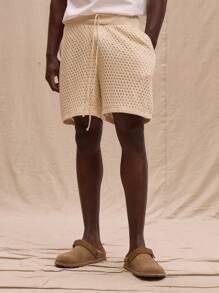 Musero Crochet Knit Tie Waist Shorts Spring, Summer, Holiday - Apricot - View 2