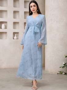 Veilorie Damen elegantes Kleid mit Blumenstickerei und Fischschwanzsaum - Blau - Übersicht 5