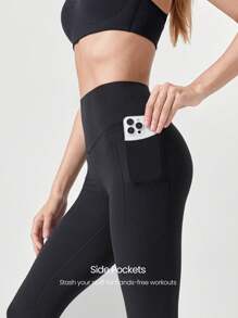 GLOWMODE 21" FeatherFit™-Sculpt Tummy Control On The Run Insta-Cinch Y-Shaped Butt Workout Leggings With Side Pockets Medium Impact Workout Jogging Gym Training