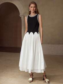 MOTF 仿珍珠串珠褶饰连衣裙 - 黑與白 - 查看 6