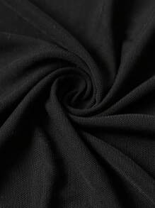 Swim Oasis 2pcs/Set Oblique Shoulder Black Swimsuit With White Floral Decoration & Long Slit Beach Skirt For Summer Beach Vacation