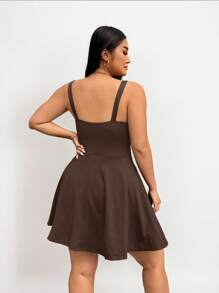 SHEIN EZwear Brown Sleeveless Jumpsuit Plus Size Jumpsuit, Fashion Summer Romper - Brown - View 2